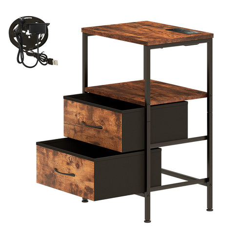 Levede Led Bedside Table With 2 Drawers Power Outlets Bedside Tables