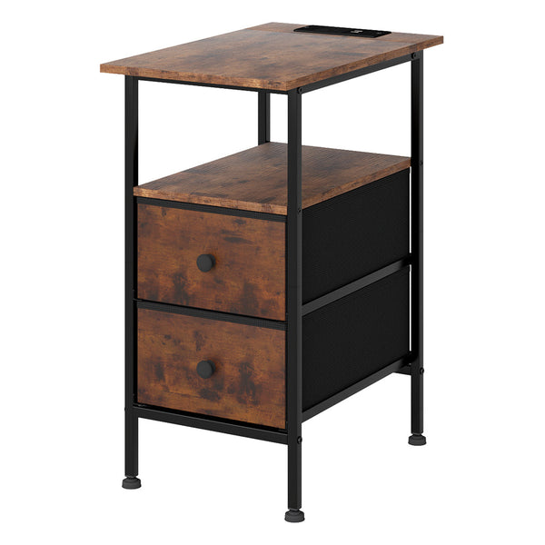 Levede Bedside Table With 2 Drawers Charging Station Brown Side Tables