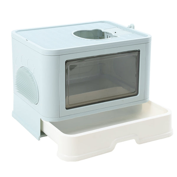 Pawz Foldable Cat Litter Box Tray Enclosed Blue Compact And Convenient For Cats Litter Trays