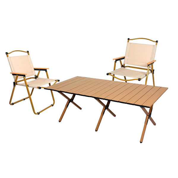 Levede Folding Camping Table Chair Set Oak Camping Tables