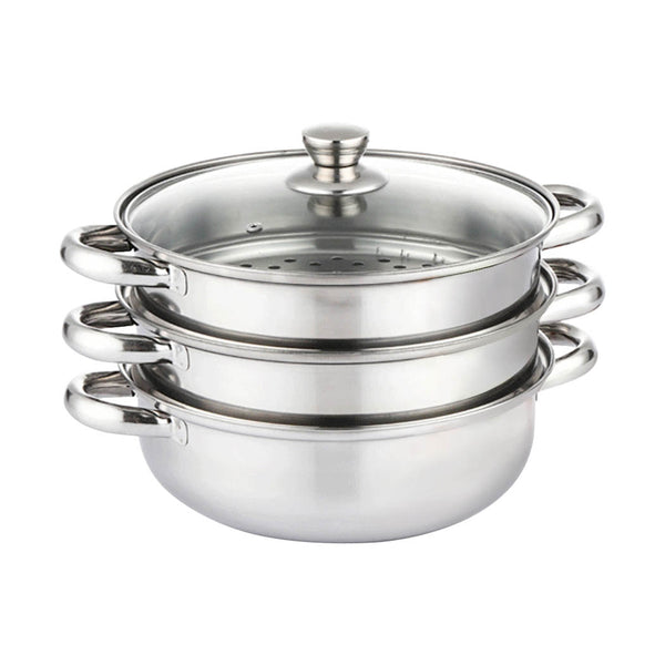 Toque Stainless Steel 3 Layer Steamer Pot With Glass Lid Steamers