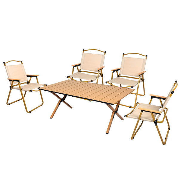 Levede Folding Camping Table Chair Set Oak Camping Tables