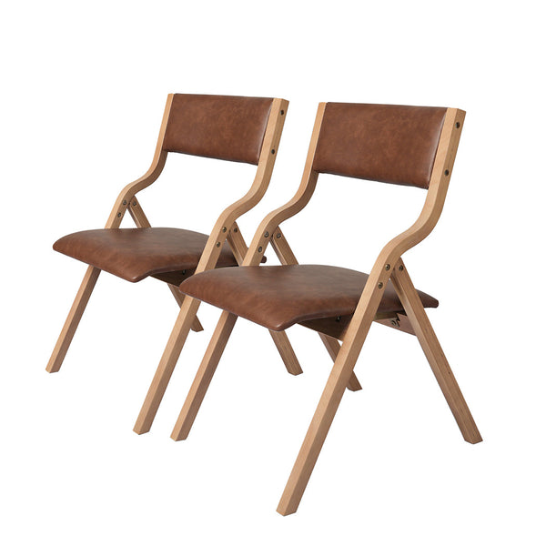 Levede 2X Foldable Pu Brown Dining Chairs