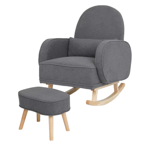 Levede Fleece Rocking Chair With Footstool Sofas Armchairs & Couches