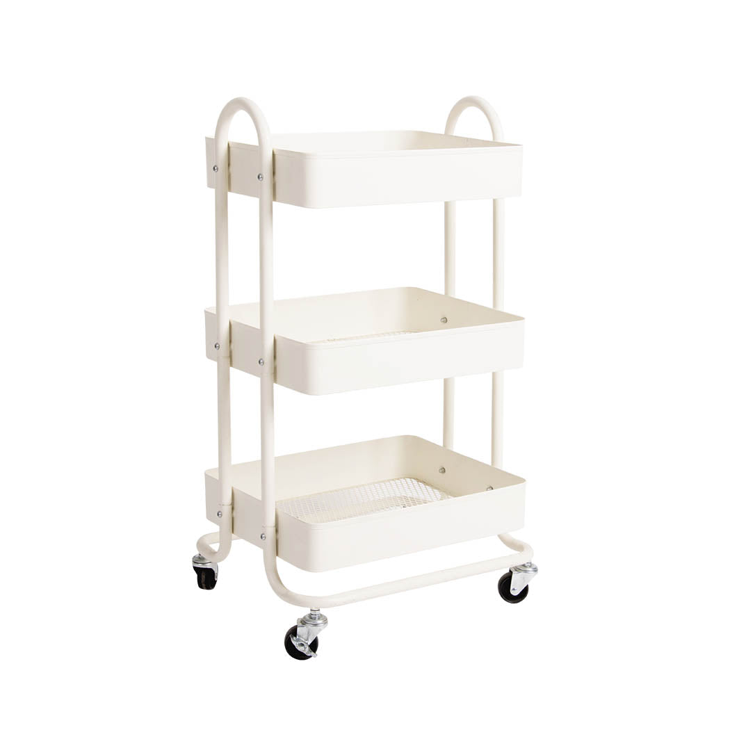 Levede 3 Tiers Kitchen Trolley Cart White Storage Organiser With Rolling Wheels Kitchen Carts