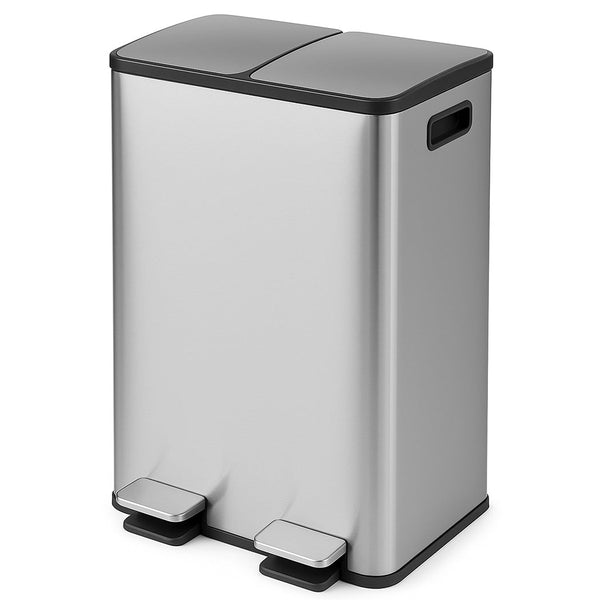 Toque 60L Dual Compartment Stainless Steel Pedal Bin Black & Silver Rubbish Bins