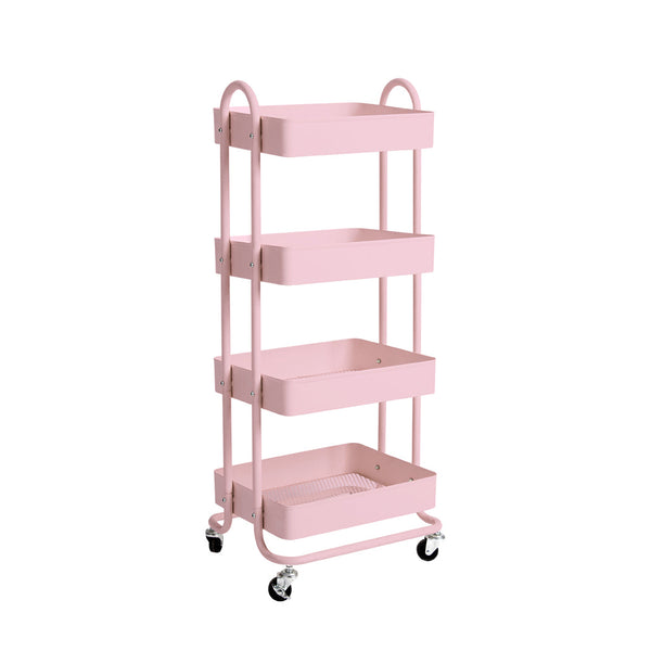 Levede 4 Tier Kitchen Trolley Cart Pink Storage Rolling Organizer For Home Office Kitchen Carts