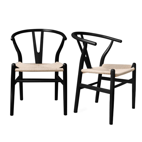 Levede Chic Set Of 2 Black Finish Modern Comfortable Seating Dining Chairs