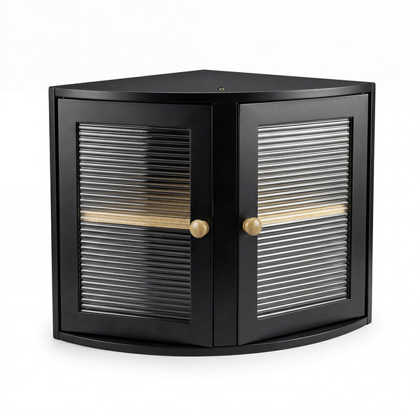 Toque 2 Tier Bamboo Corner Bread Box For Kitchen Countertop Storage Black Bread Bins