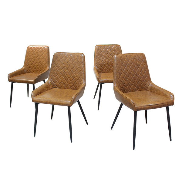 Set Of 4 Pu Faux Leather With Padded Seat Brown Dining Chairs
