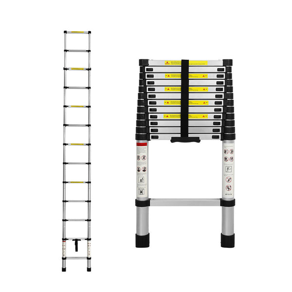 Traderight Multipurpose Ladder Telescopic 3.8M Silver Meter Ladders