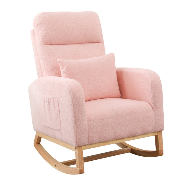 Levede Rocking Chair With Footrest Side Pocket Pink Chairs