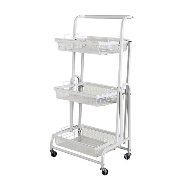 Levede 3 Tier Kitchen Trolley Cart Swivel White Colour Kitchen Carts