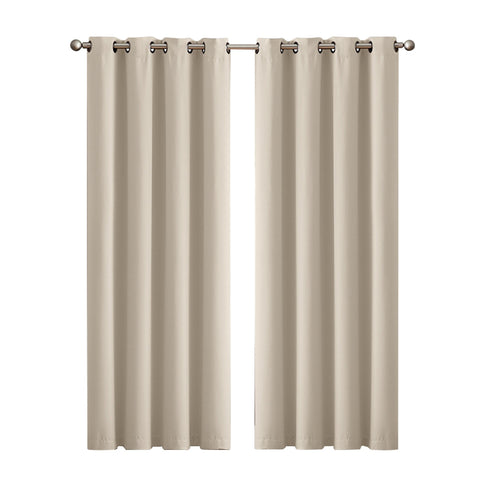 2X Blockout Curtains Panels 3 Layers Beige Curtains & Drapes