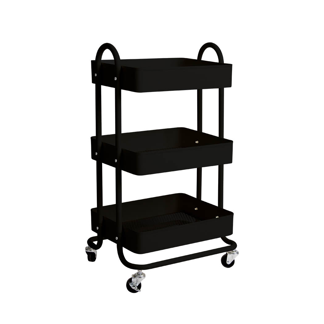 Levede 3 Tiers Kitchen Trolley Cart Black Kitchen Carts