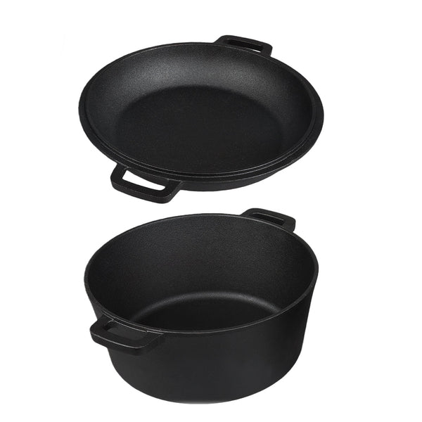 Toque 5.84L Double Dutch Oven 2 In 1 Cast Iron Pan Black Saucepans & Stockpots