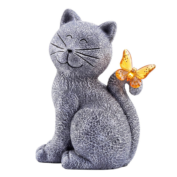 Emitto Solar Cat Butterfly Garden Statue With Led Light Resin Outdoor Decor Ornaments & Statues