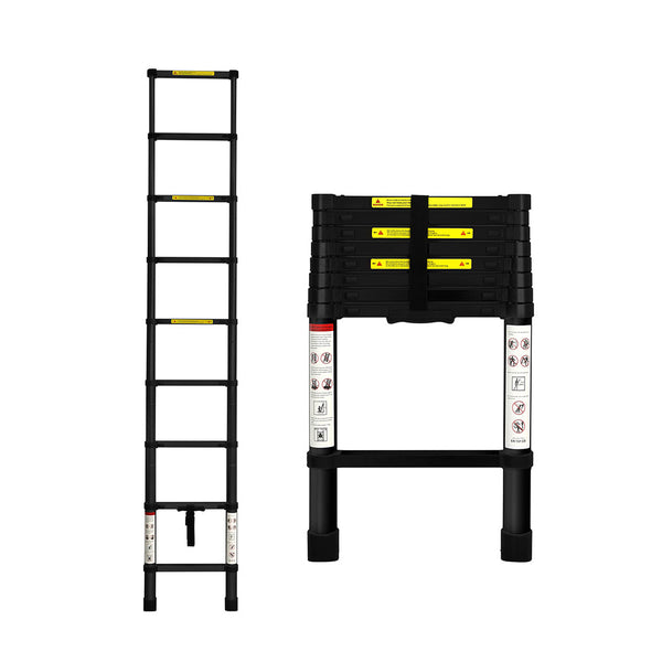 Traderight Multipurpose Aluminium Ladder Telescopic 2.6M Black Meter Ladders
