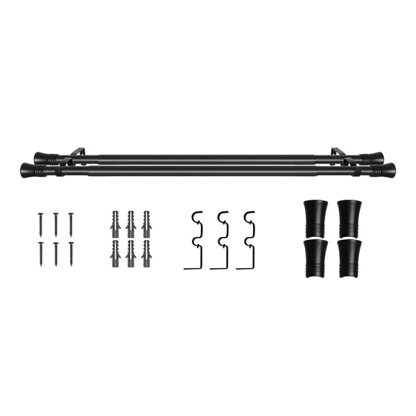 Marlow Black Double Curtain Rod Steel Pole Pommel Set Extendable Adjustable For Windows Curtain Poles & Accessories