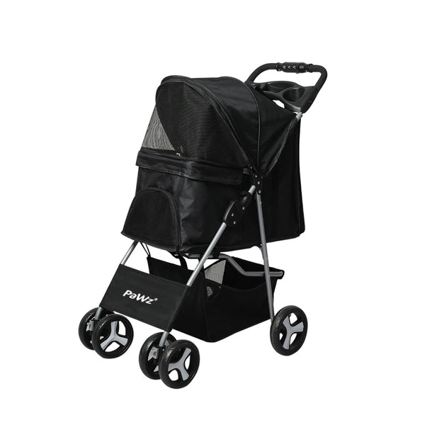 Pawz 4 Wheels Pet Stroller Dog Cat Cage Black Convenient And Comfortable Travel For Pets Dog Strollers