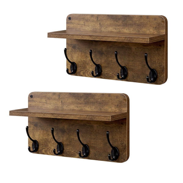 Levede 2 Piece Wall Mounted Coat Rack With Shelf & Hooks Rustic Brown Coat & Hat Racks