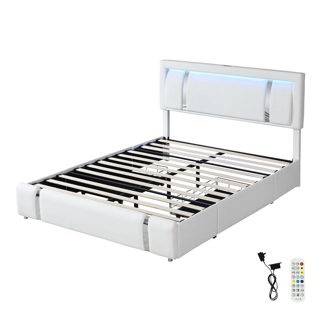 Levede Queen Bed Frame With Adjustable Headboard White Queen Bed Frames