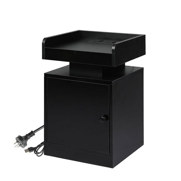 Levede Bedside Table With Usb Charger Outlet And Rgb Lights Black Modern Nightstand For Bedroom Bedside Tables