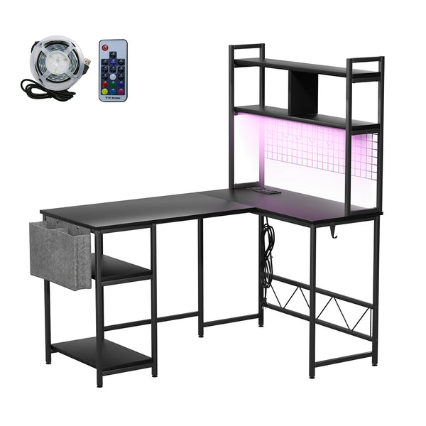 Levede Shaped Gaming Desk With Led Lights Black Laptop Desks