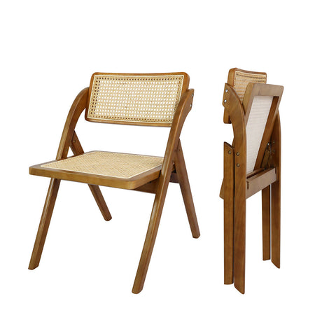 Levede 2X Foldable Rattan Walnut Dining Chairs