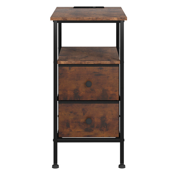 Levede Bedside Table With 2 Drawers Charging Station Brown Side Tables