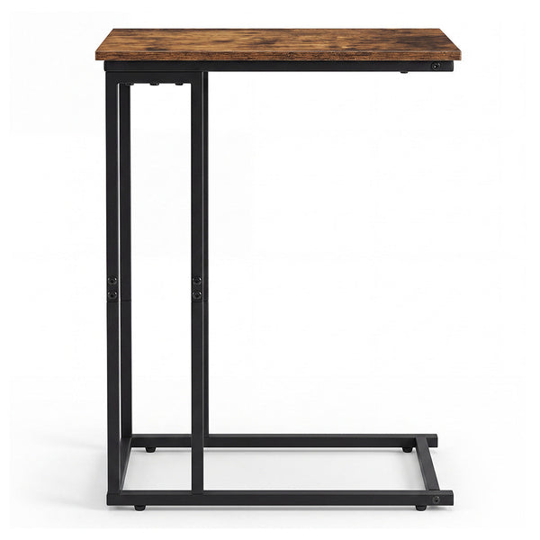 Levede C Shaped Side Table Rustic Brown & Black Waterproof Metal Frame Side Tables