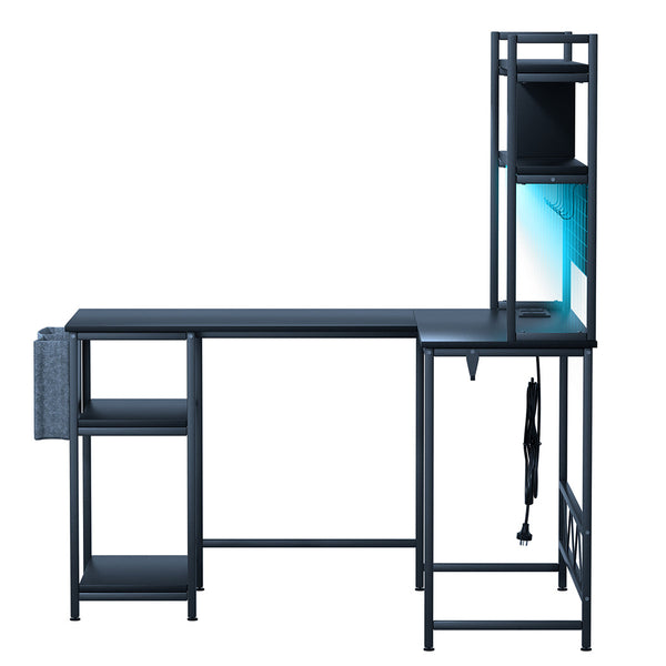 Levede Shaped Gaming Desk With Led Lights Black Laptop Desks