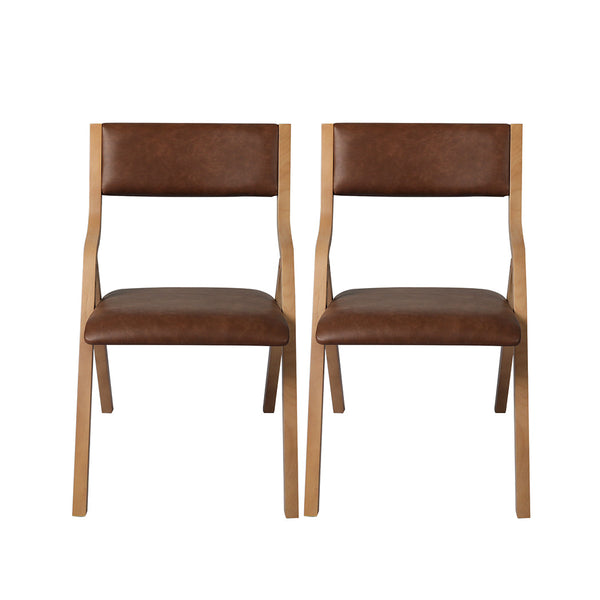 Levede 2X Foldable Pu Brown Dining Chairs