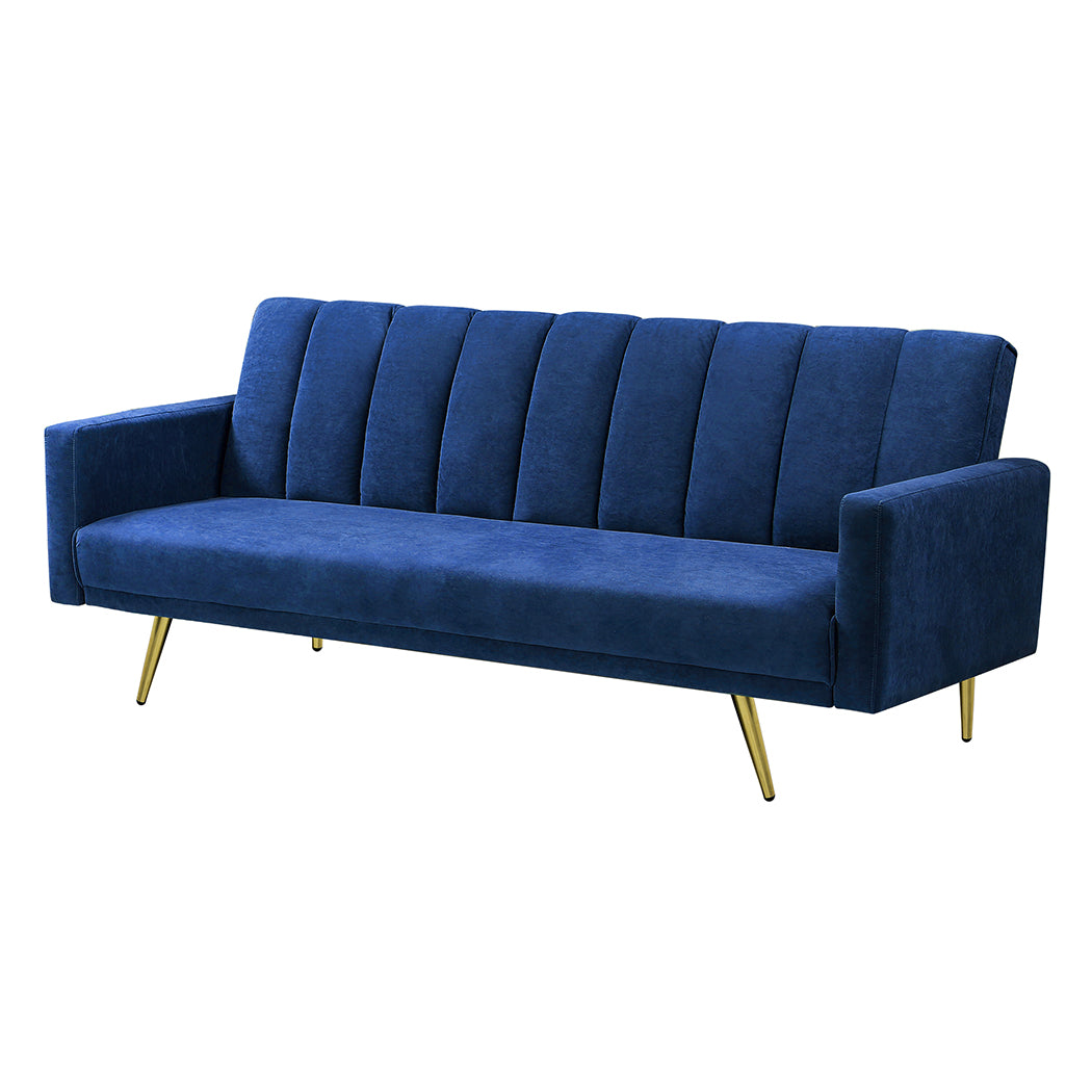 Levede Sofa Bed Convertible Velvet Lounge Recliner Couch Sleeper 3 Seater Blue Sofa Beds