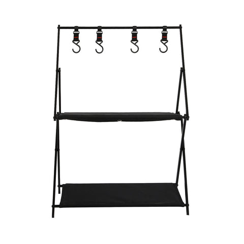 Levede Foldable Shelves 2 Layer With Hooks Black Camping Storage