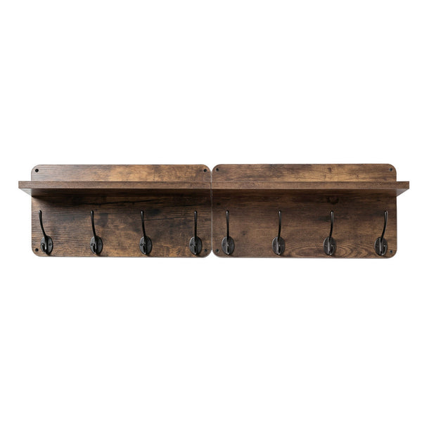 Levede 2 Piece Wall Mounted Coat Rack With Shelf & Hooks Rustic Brown Coat & Hat Racks