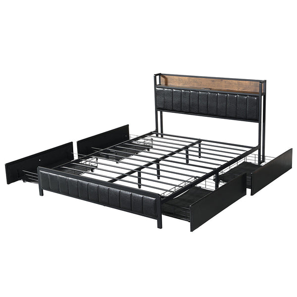 Levede Queen Bed Frame Pu With 4 Drawers And Usb Charging Ports Queen Bed Frames