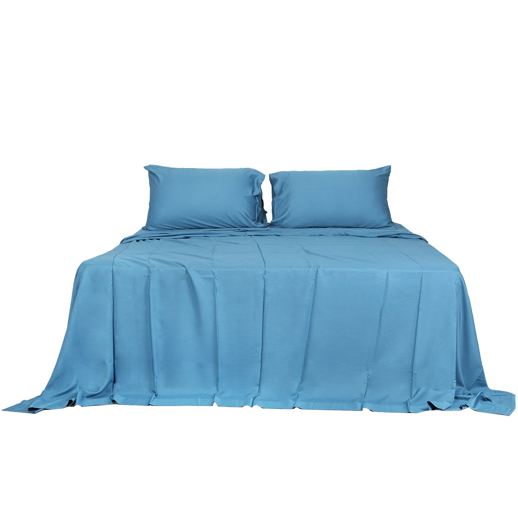 Dreamz 4Pcs King Size 100% Bamboo Bed Sheet Set In Soft Blue Colour Hypoallergenic Cool Sheets