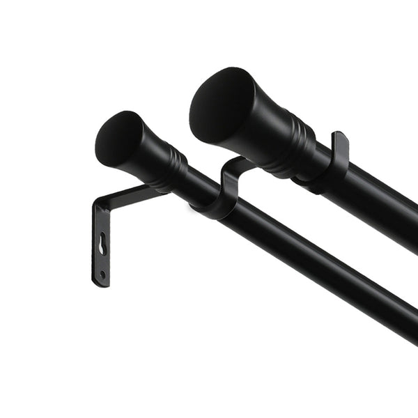 Marlow Black Double Curtain Rod Steel Pole Pommel Set Extendable Adjustable For Windows Curtain Poles & Accessories