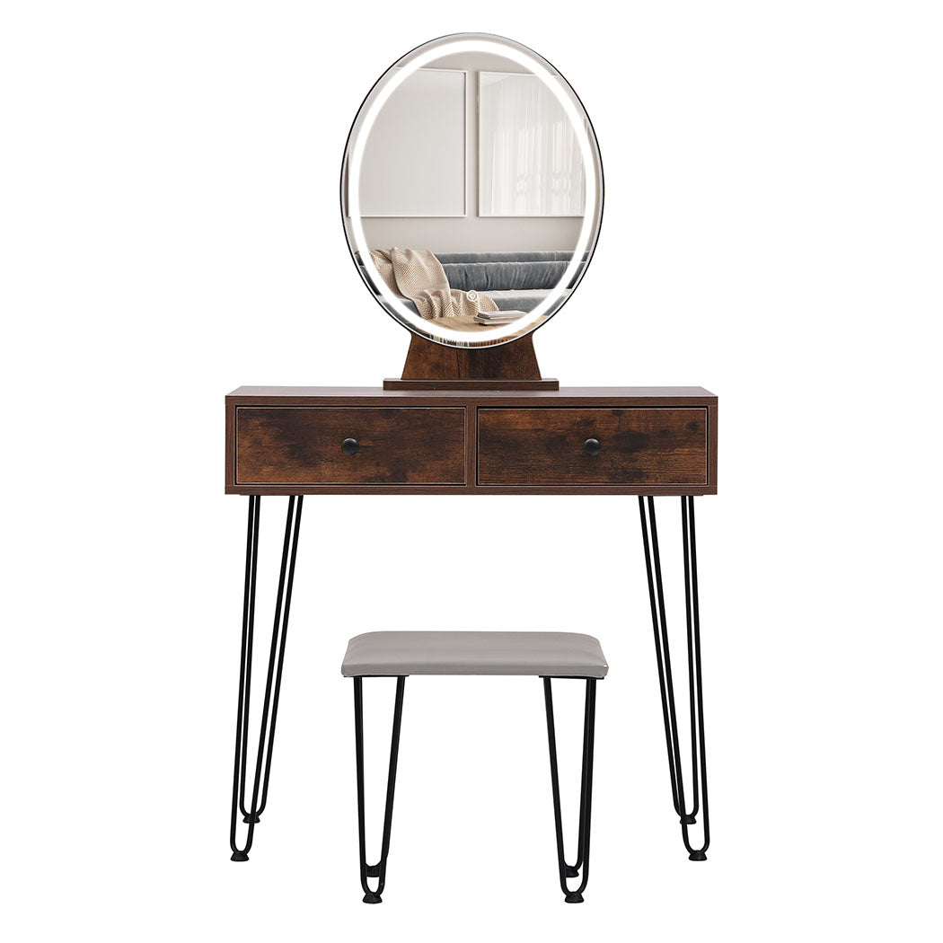 Levede Dressing Table With Led Light Strip Brown Modern Vanity For Bedroom Or Makeup Space Dressing Tables