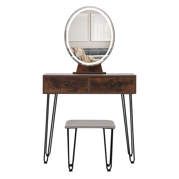 Levede Dressing Table With Led Light Strip Brown Modern Vanity For Bedroom Or Makeup Space Dressing Tables