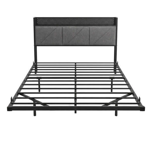Levede Double Floating Bed Frame With Led Usb Storage Headboard Dark Grey Double Bed Frames