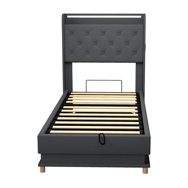 Levede Single Bed Frame Gas Lift Storage Led Light Usb Single Bed Frames