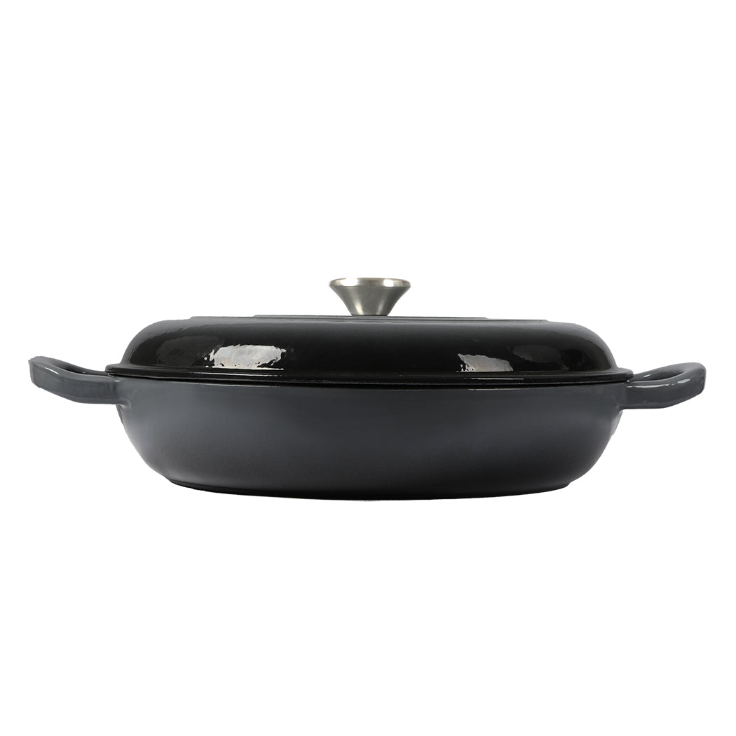 3.5L Enamel Dutch Oven Pan Black Cooking Pot Cast Iron With Lid Heat Resistant Casserole Pans