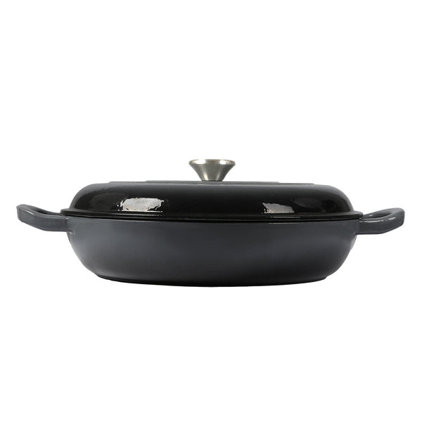3.5L Enamel Dutch Oven Pan Black Cooking Pot Cast Iron With Lid Heat Resistant Casserole Pans