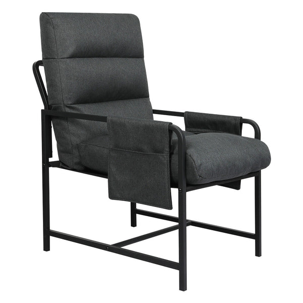Levede Metal Framed Lounge Chair Linen In Dark Grey Loungers