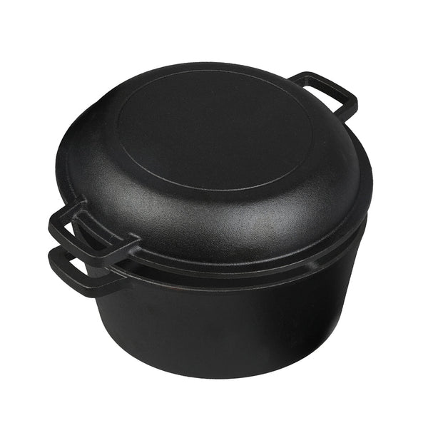 Toque 5.84L Double Dutch Oven 2 In 1 Cast Iron Pan Black Saucepans & Stockpots