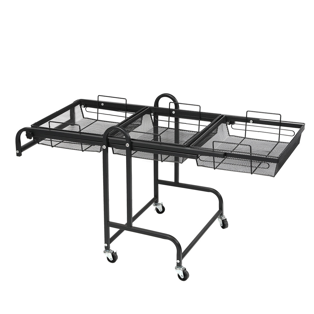 Levede 3 Tier Kitchen Trolley Cart Swivel Black Colour Kitchen Carts