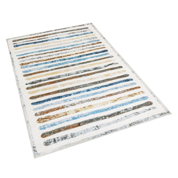 Marlow Floor Rug Short Pile Washable Carpet Soft Plush Non Slip Stripe 80X120 Rugs