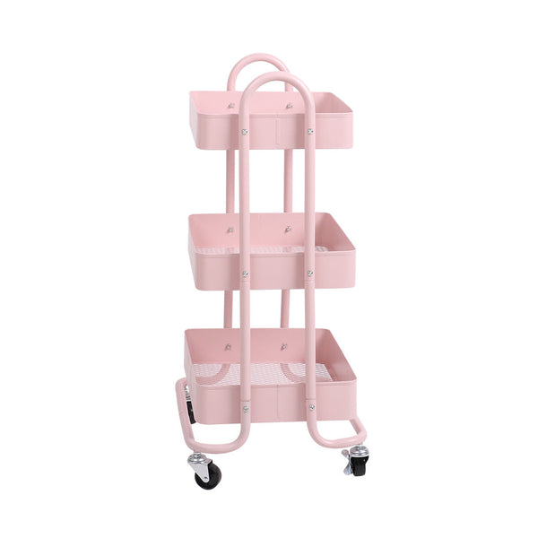 Levede 3 Tier Kitchen Trolley Cart Pink Rolling Storage Organizer For Home Office Kitchen Carts
